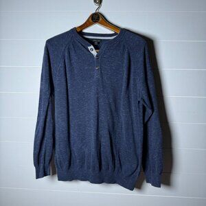 Porter + Ash Quarter Button Down Navy Heathered Henley/Sweatshirt Size XL